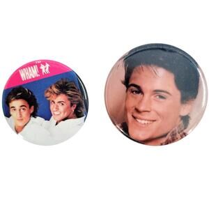 Vintage 80s Heart Throb Buttons‎ Set of 2 Pop Culture Brat Pack Icons